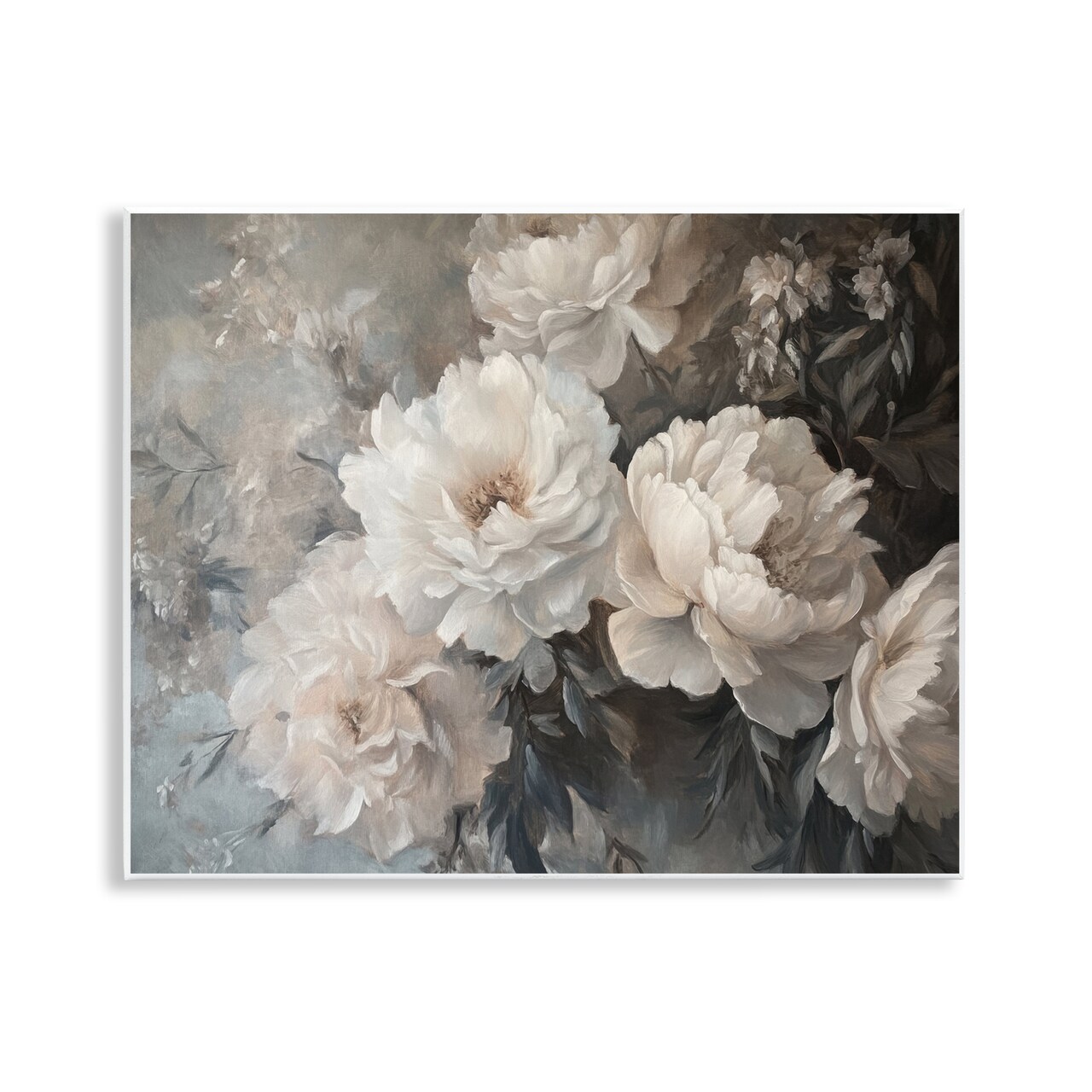 Stupell Industries White Florals Vintage Wall Plaque Art Design by Petal Prints Design